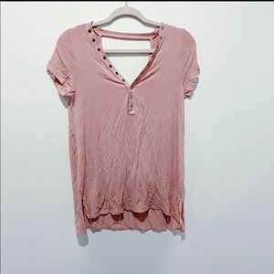 Pink button vneck